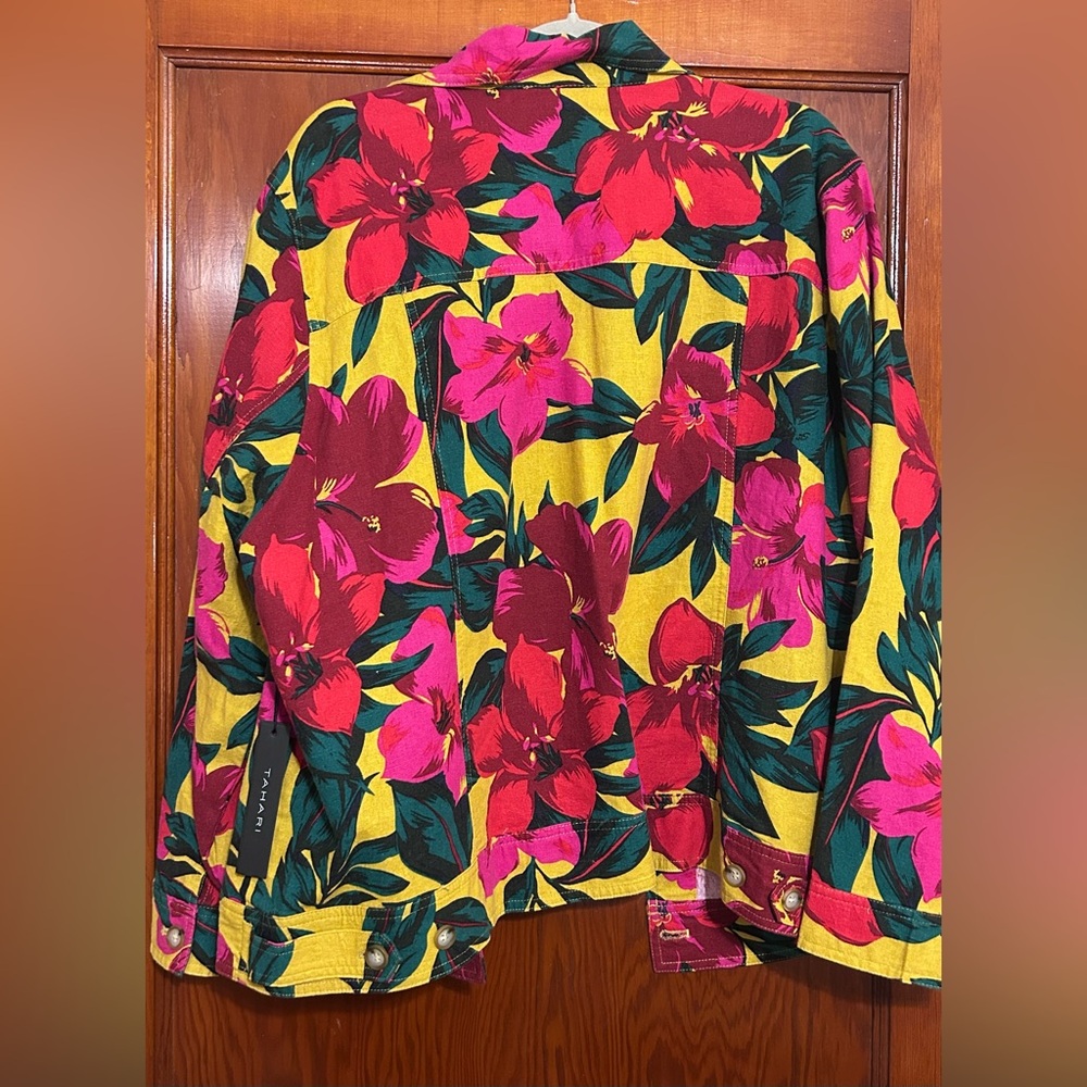 Tahari Vibrant Floral Jean Jacket - Picture 2 of 4